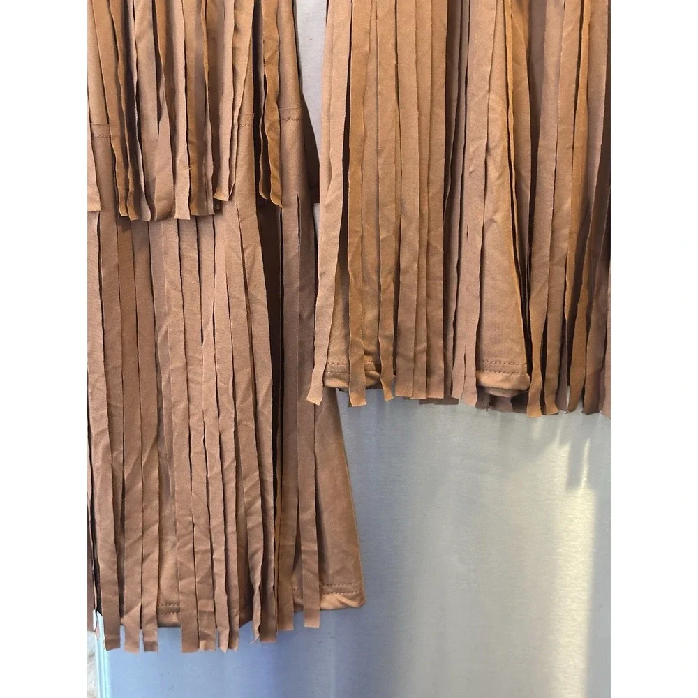 Fringe Boot/ Leg Warmers Elastic Brown Festival Rodeo Horse Ride Line Dance Fair